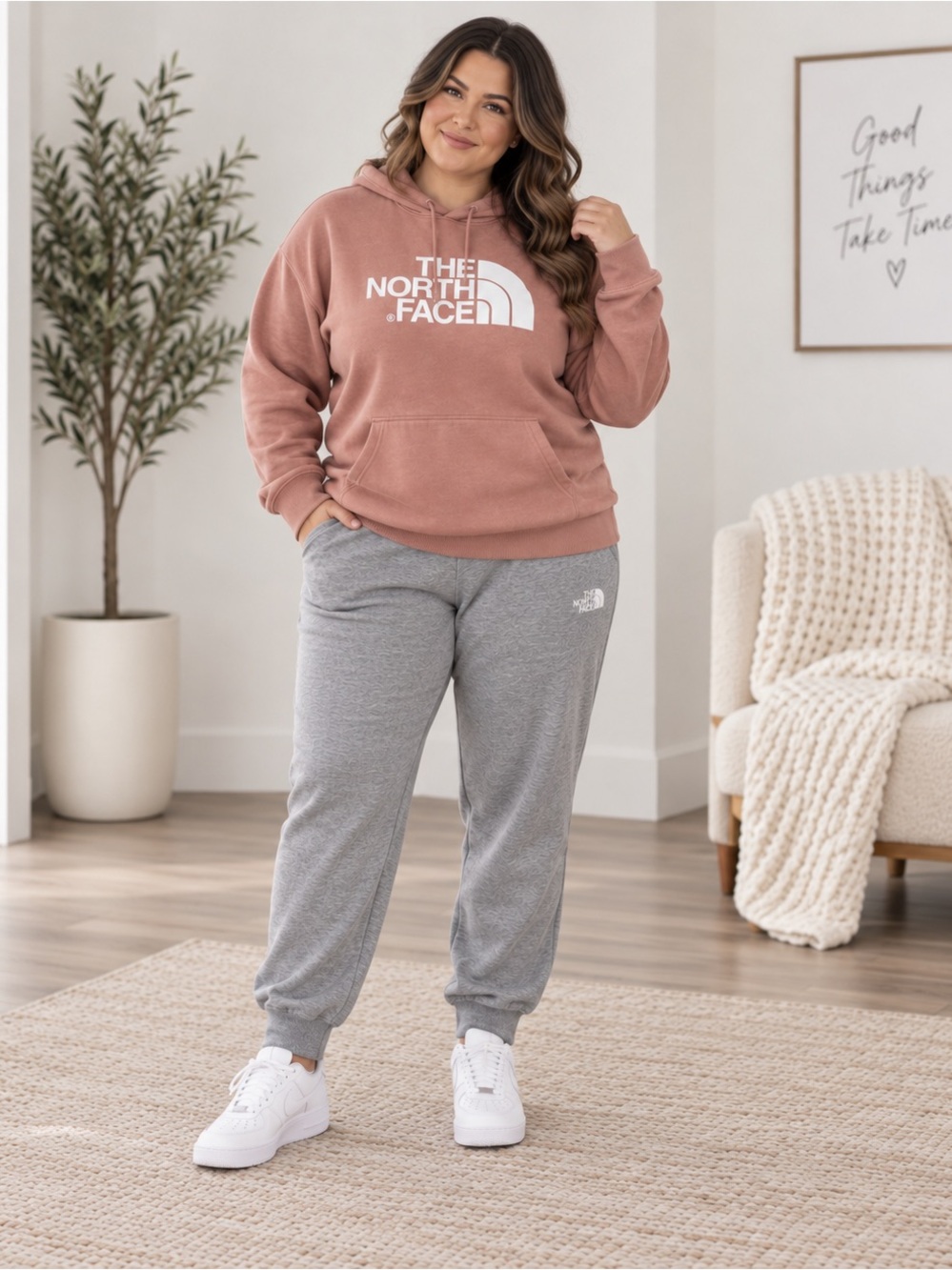 The North Face Women's Gray Fleece Jogger Pants with XL hoodie outfit